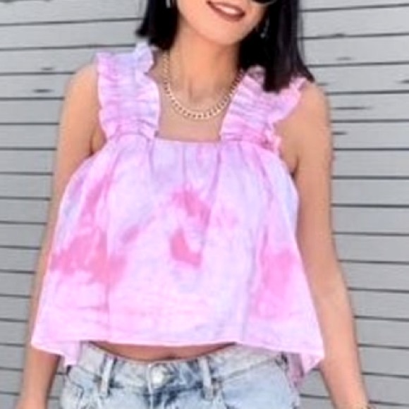 New Zara Pink Tie Dye Poplin Top - Picture 11 of 14